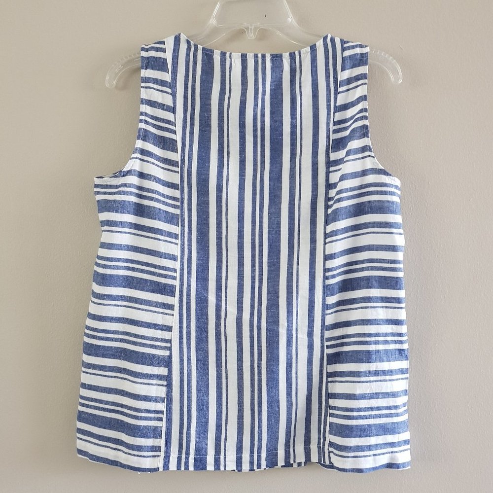 Stripe White Navy Linen Top , Sz S - Picture 4 of 4